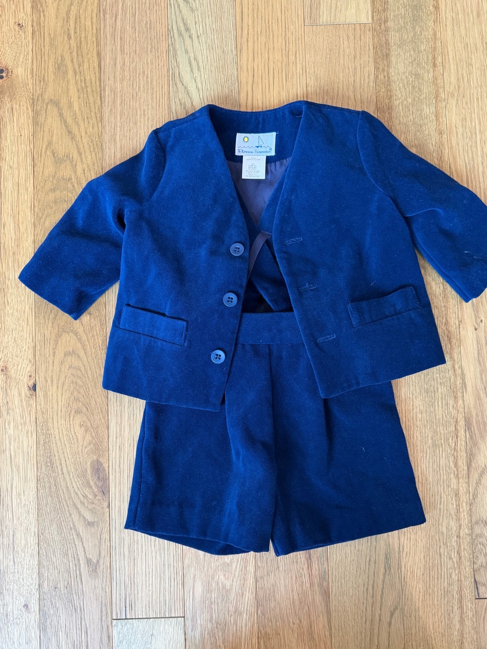 Florence Eiseman Boys 12M Navy Velvet Blazer Suspender Shorts Set Holiday